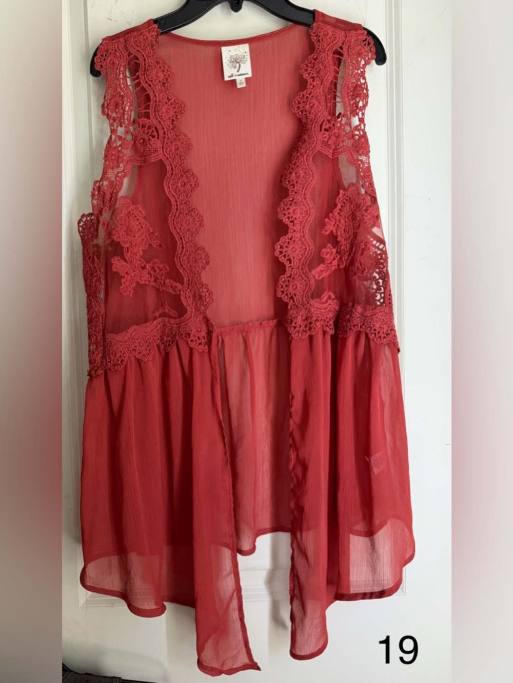Self Esteem Sheer Cardigan kimono vest marrón L boho beachy western romantic